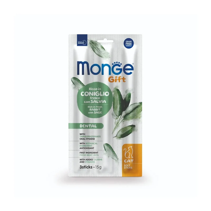 Monge Gift Cat Dental Ricco in Coniglio Fresco con Salvia Soft Stick Per Gatti Adulti 15g