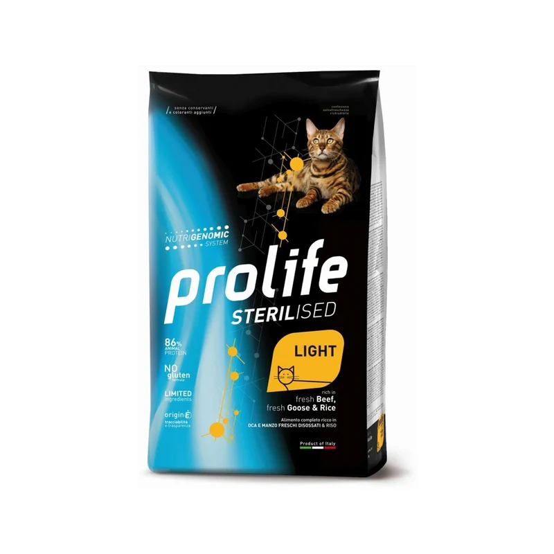 Prolife Sterilised Light Adult Fresh Beef, Crocchette Di Manzo, Oca Freschi E Riso Per Gatti Adulti In Sovrappeso Sterilizzati