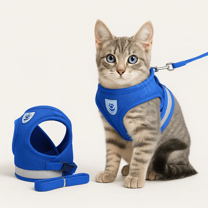 Pettorina Regolabile per Gatti Traspirante e Luminescente con Guinzaglio