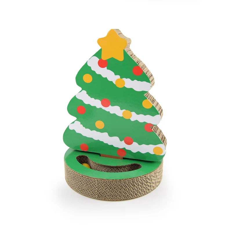 LeoPet Tiragraffi In Cartone Per Gatti Tema Natalizio A Forma Albero Di Natale 29x30x41h cm