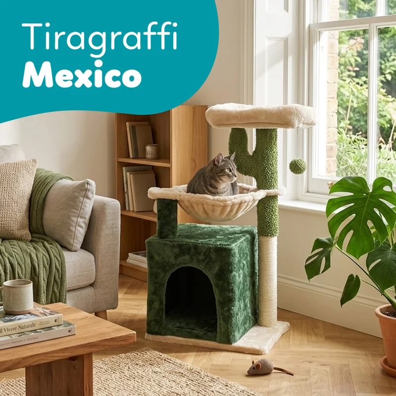 AqpetFriends Mexico Tiragraffi in Sisal 75 cm – Tiragraffi con Cuccia, Amaca e Piani Multilivello