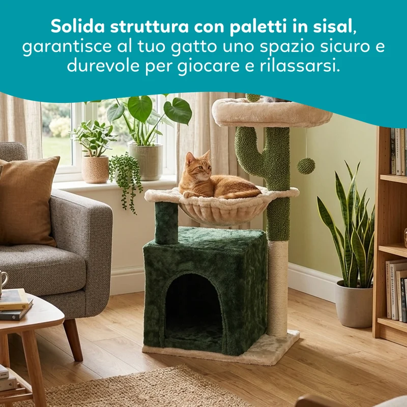 AqpetFriends Mexico Tiragraffi in Sisal 75 cm – Tiragraffi con Cuccia, Amaca e Piani Multilivello