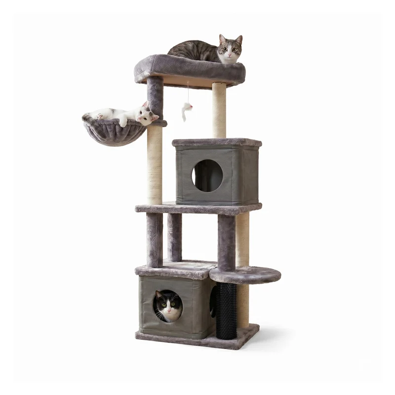AqpetFriends London Tiragraffi Trespolo per Gatti 125 cm – Tiragraffi con Cucce, Amaca e Sisal