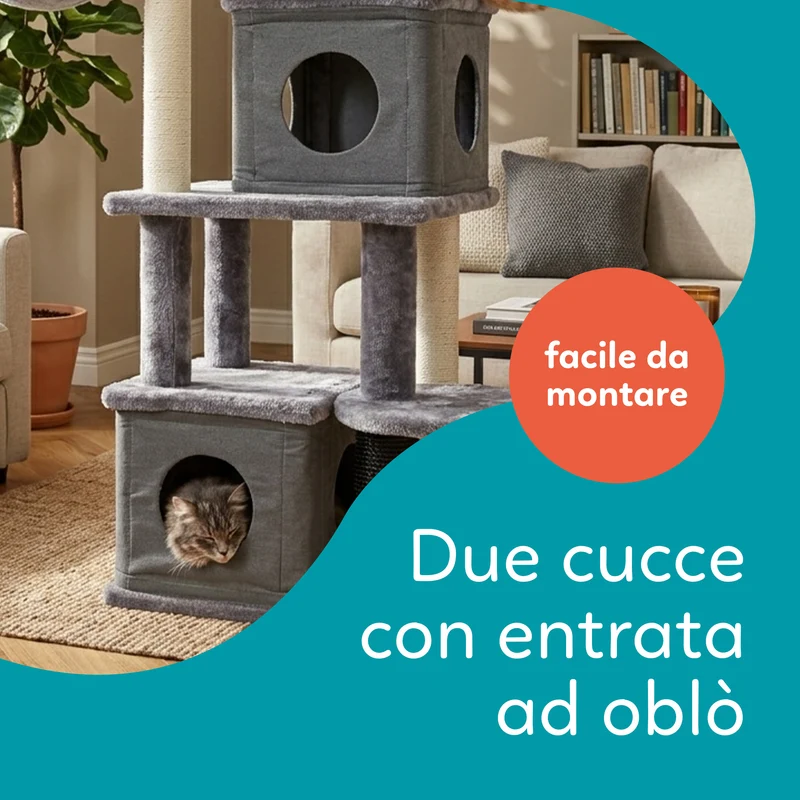 AqpetFriends London Tiragraffi Trespolo per Gatti 125 cm – Tiragraffi con Cucce, Amaca e Sisal