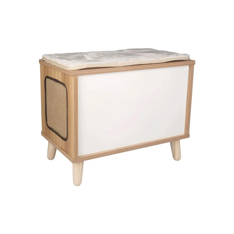Flamingo Fino Mobile Tiragraffi In Legno A Forma Di TV Con Cuscini Rimovibili Per Gatti