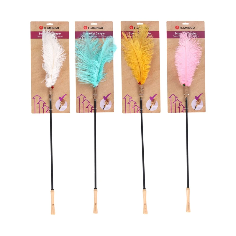 Flamingo Bliss Canna Con Piume Colorate ed Effetto Sonoro Per Stimolare il Gioco dei Gatti 61-186cm