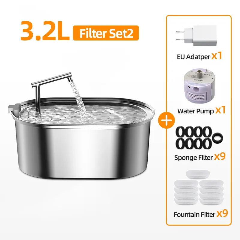 ROJECO Stainless Steel Cat Water Fountain Automatic Cat Drinker Drinking Fountain For Cats Dogs Pet Water Dispenser Accessories