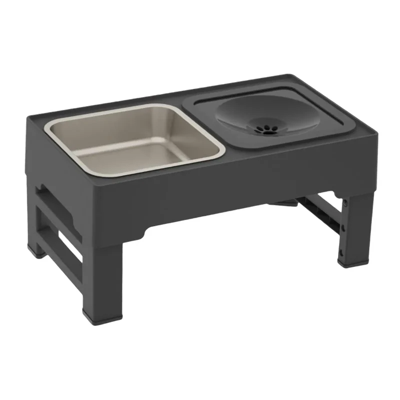 Elevated Dog Bowl, Adjustable Raised Dog Bowl with Slow Feeder Dog Bowl and Dog Water Bowl Non-Spill for Small Medium Large Dogs