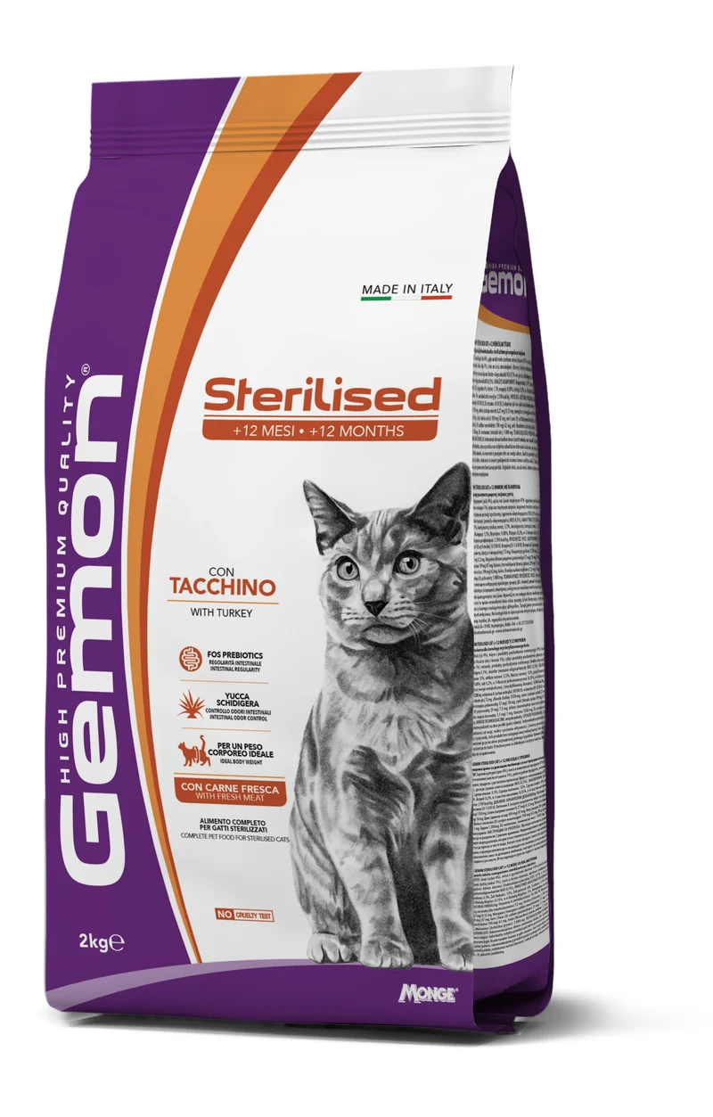 Gemon Cat Adult Sterilised Tacchino Cibo Secco Per Gatti Adulti Sterilizzati Sacco 2Kg