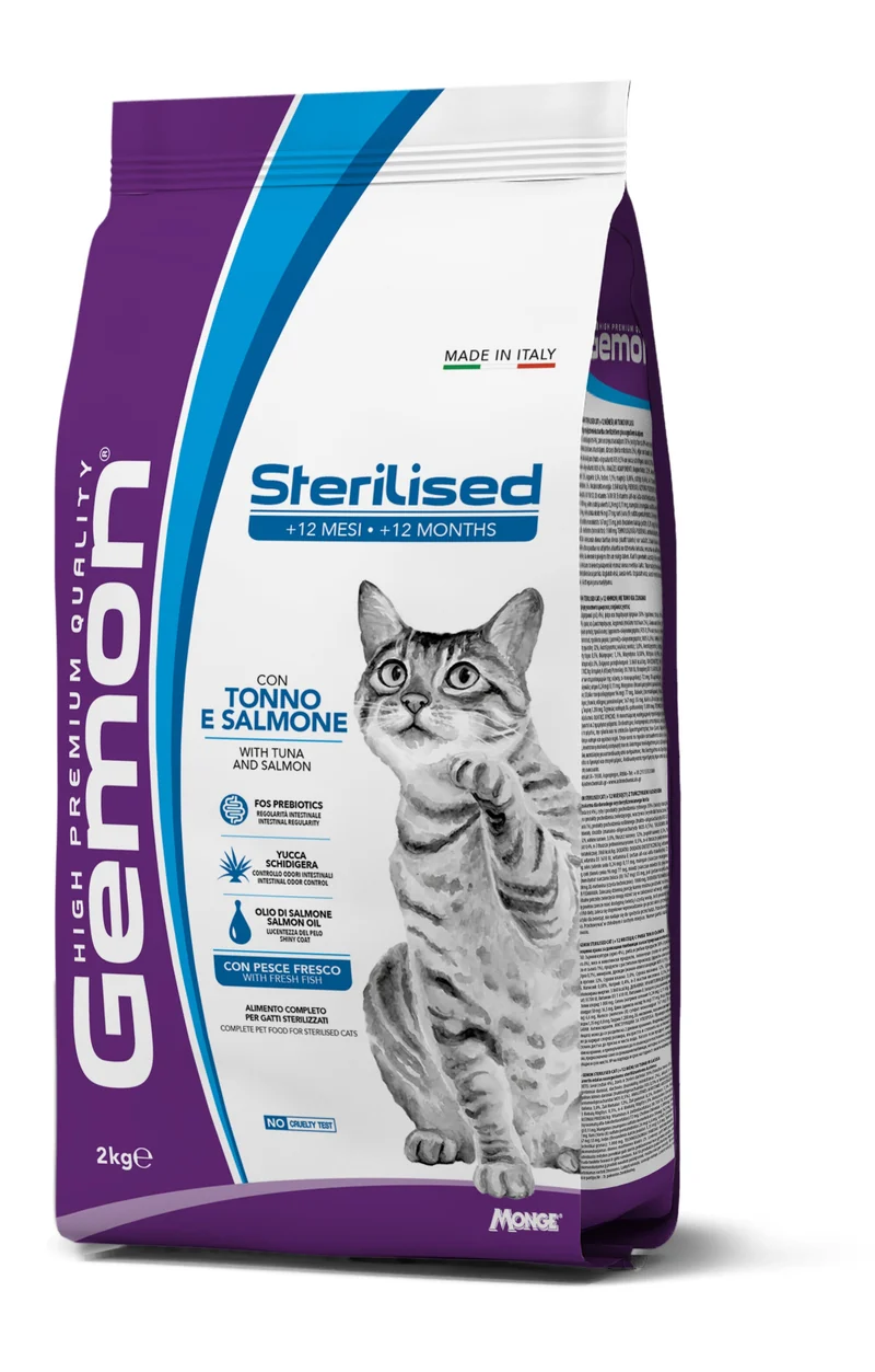 Gemon Sterilised Cat Tonno e Salmone Cibo Secco Per Gatti Adulti Sterilizzati Sacco 2Kg