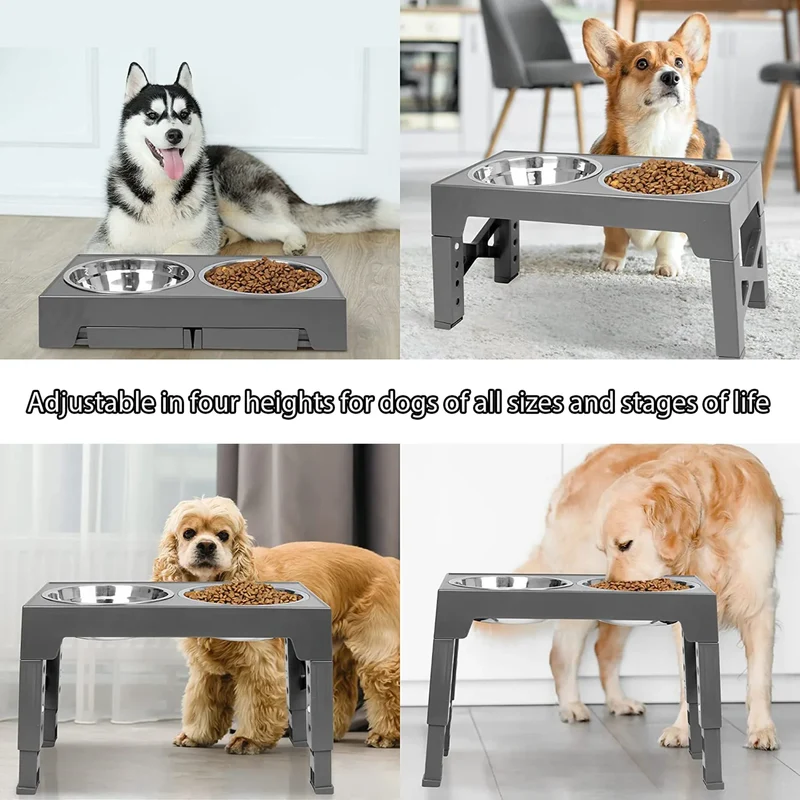 Elevated Dog Bowl Adjustable Raised Dog Bowl with Slow Feeder Dog Bowl and Dog Water Bowl Non-Spill for Small Medium Large Dogs
