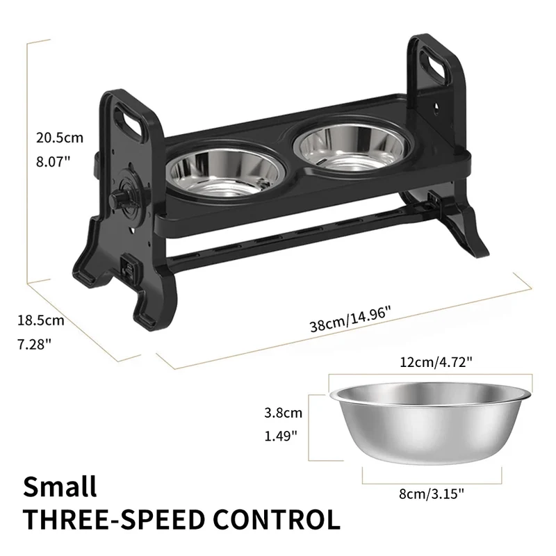 Adjustable Height Elevated Dog Bowl with Double Stainless Steel Bowl Rack Feeder Removable for Cats and Small Medium Dogs