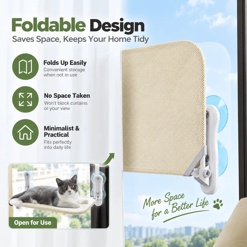 Foldable Cat Window Hammock with Suction Cups