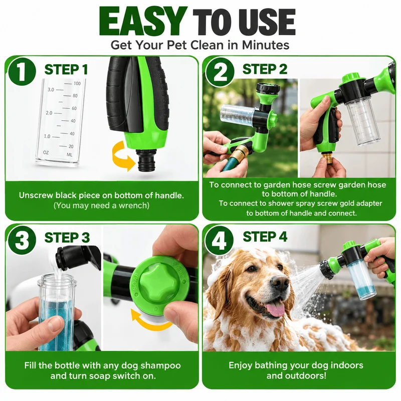 8-in-1 Dog Washing Hose Attachment with Soap Dispenser
