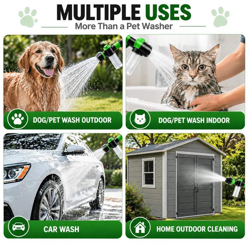 8-in-1 Dog Washing Hose Attachment with Soap Dispenser