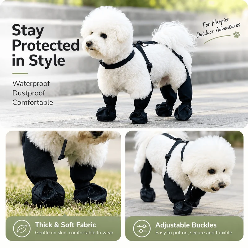 Waterproof Dog Boots with Adjustable Suspenders