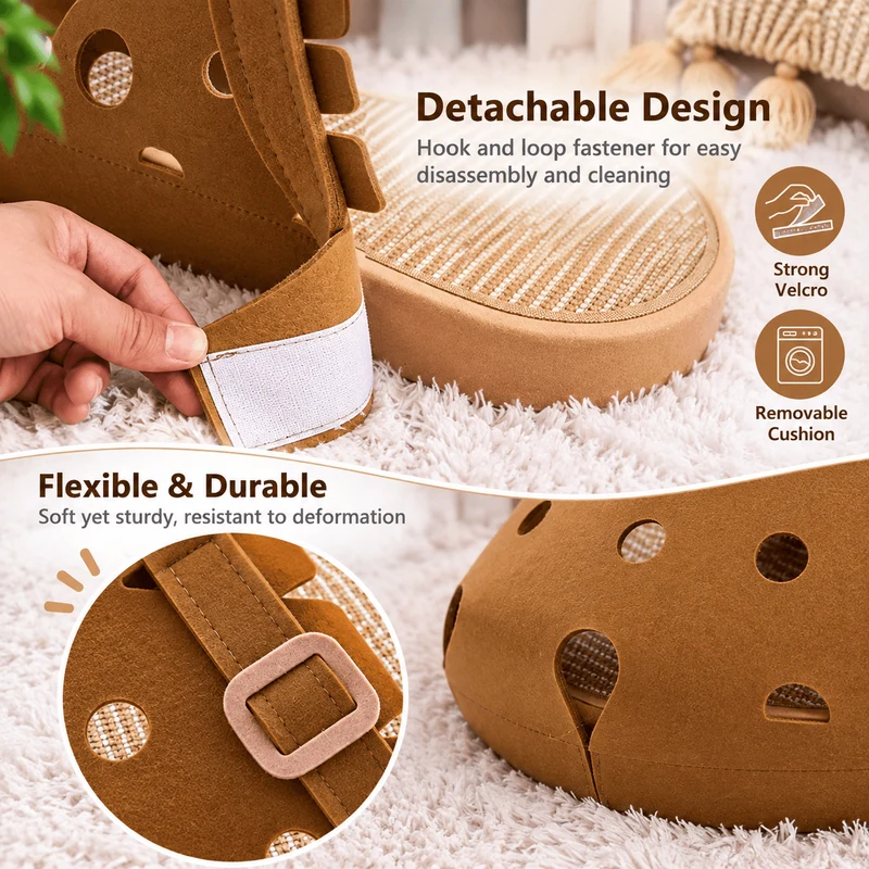 Clog-Shaped Cat Bed – Felt Cat Cave with Jute Scratching Mat