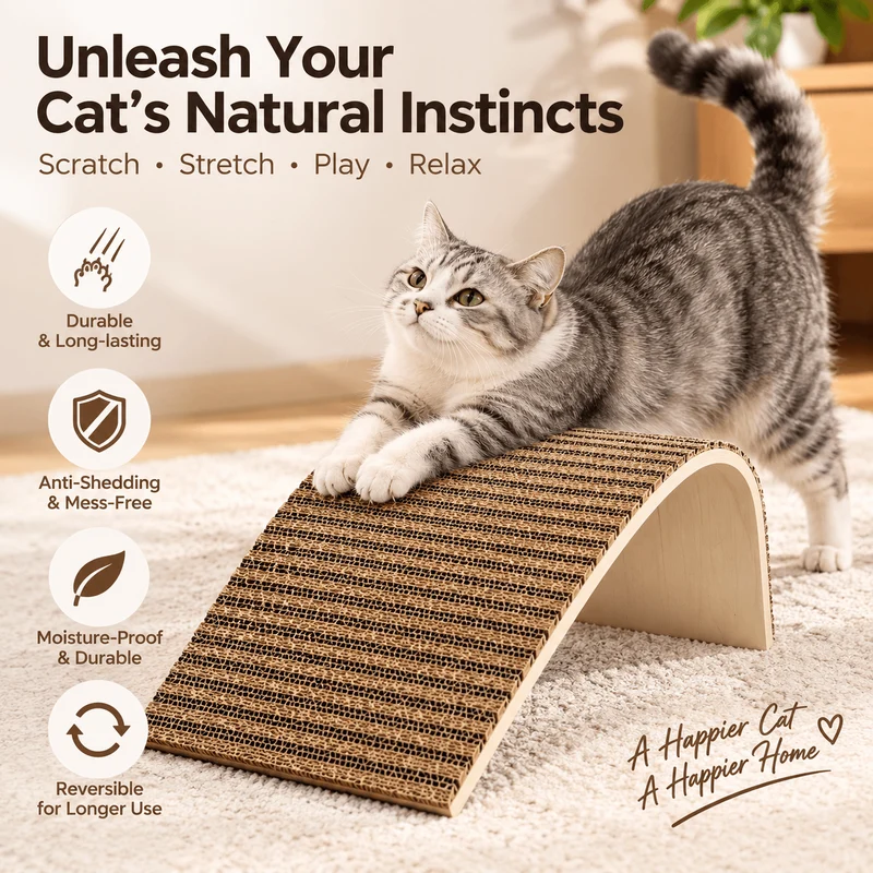 Natural Cork Cat Scratcher Ramp – Replaceable Pad with Catnip