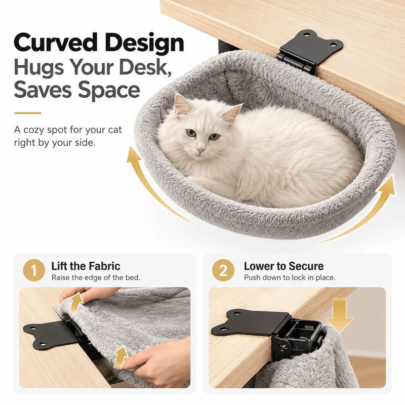 Foldable Desk Cat Bed – Clamp-On Cat Hammock