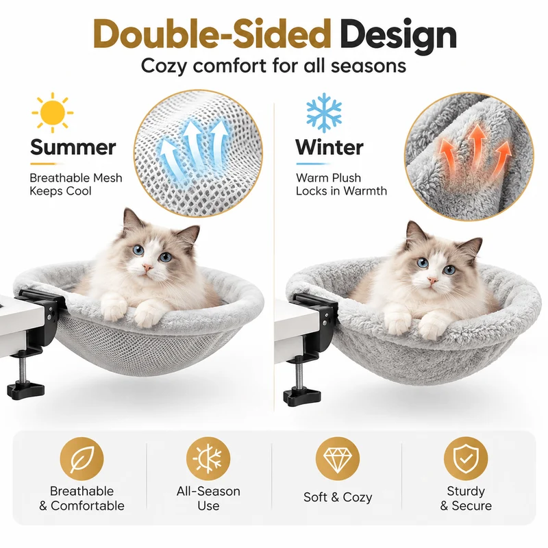 Foldable Desk Cat Bed – Clamp-On Cat Hammock