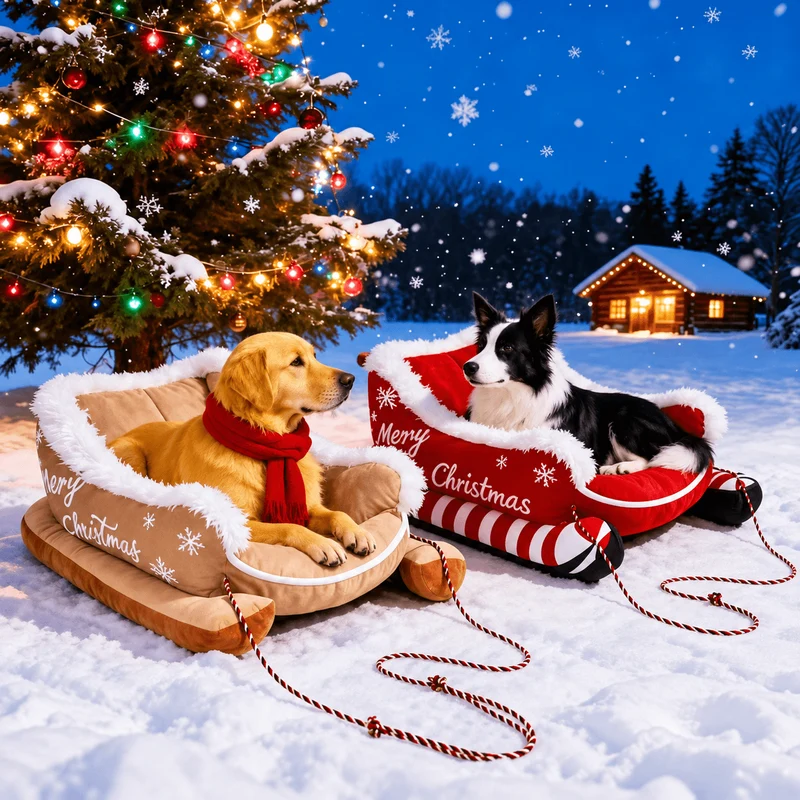 Christmas Sleigh Pet Bed for Dogs & Cats