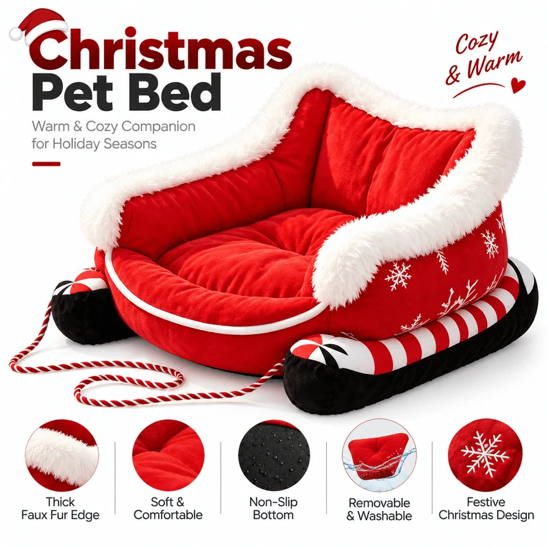 Christmas Sleigh Pet Bed for Dogs & Cats