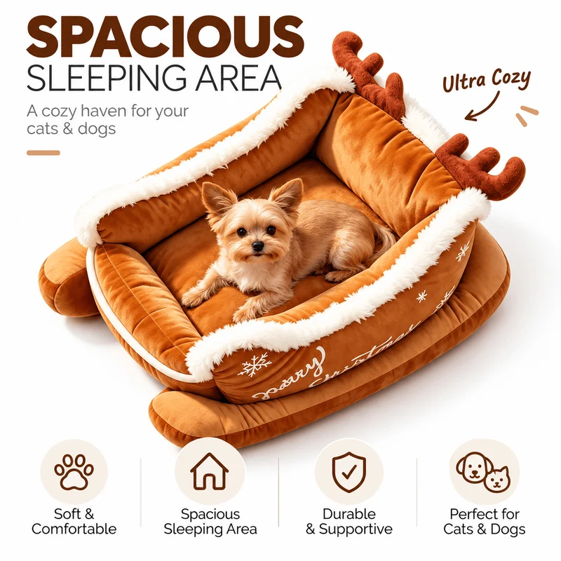 Christmas Sleigh Pet Bed for Dogs & Cats