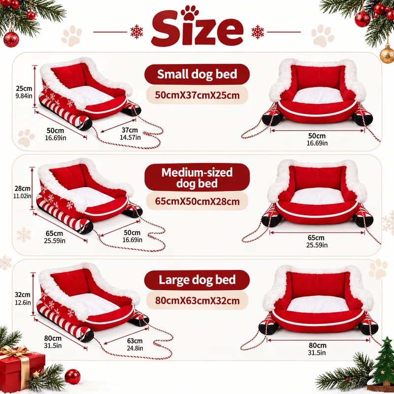 Christmas Sleigh Pet Bed for Dogs & Cats