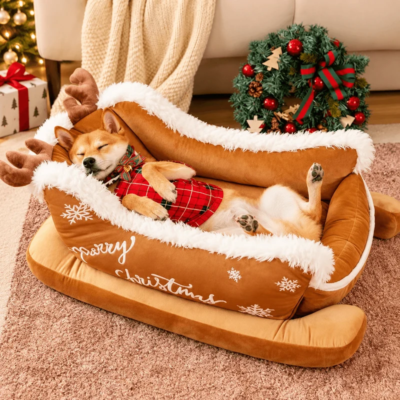 Christmas Sleigh Pet Bed for Dogs & Cats