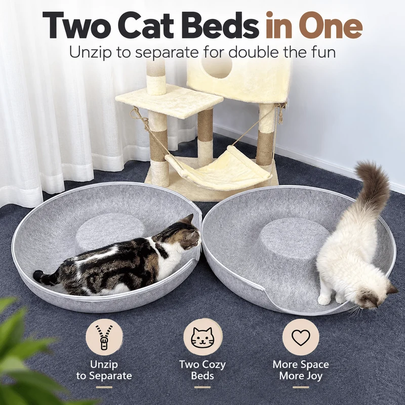 Donut Cat Tunnel Bed – 2-in-1 Felt Cat Cave & Lounge