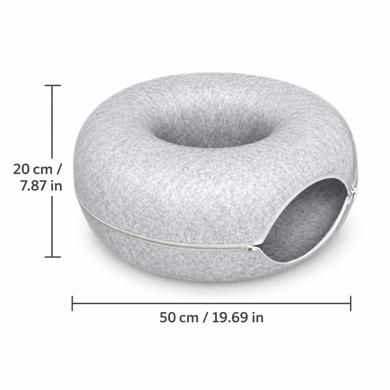Donut Cat Tunnel Bed – 2-in-1 Felt Cat Cave & Lounge