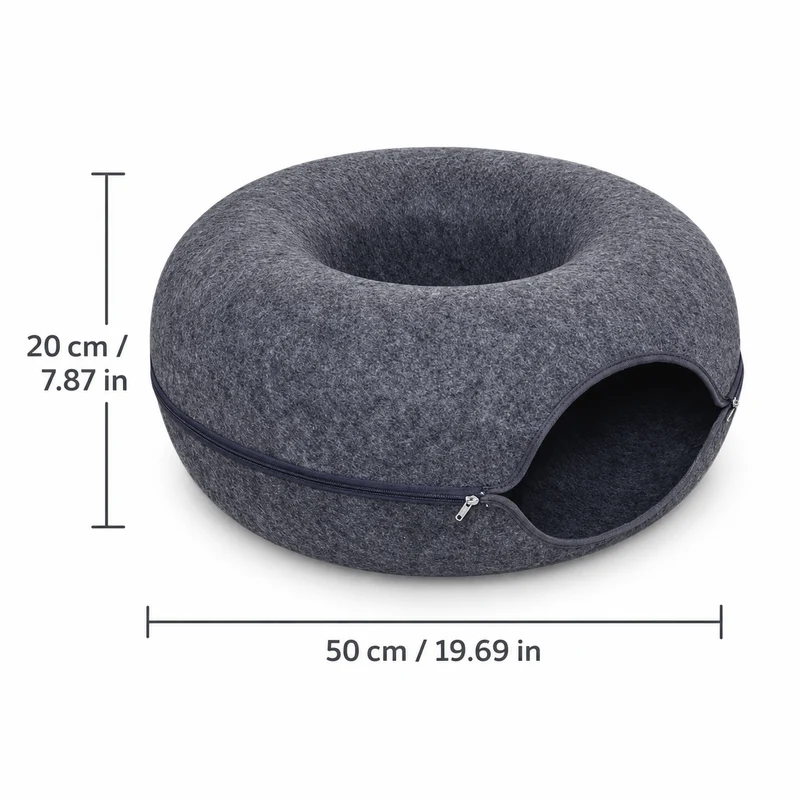 Donut Cat Tunnel Bed – 2-in-1 Felt Cat Cave & Lounge