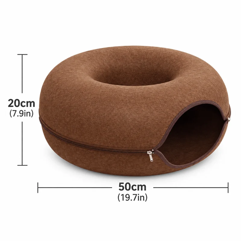 Donut Cat Tunnel Bed – 2-in-1 Felt Cat Cave & Lounge