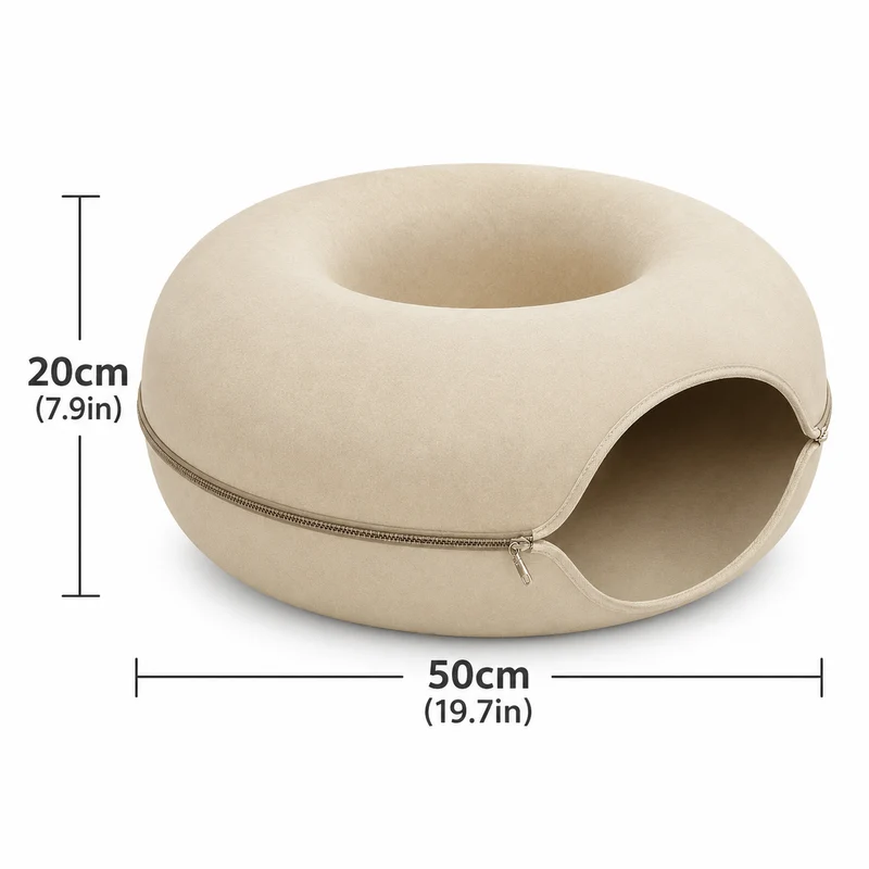Donut Cat Tunnel Bed – 2-in-1 Felt Cat Cave & Lounge