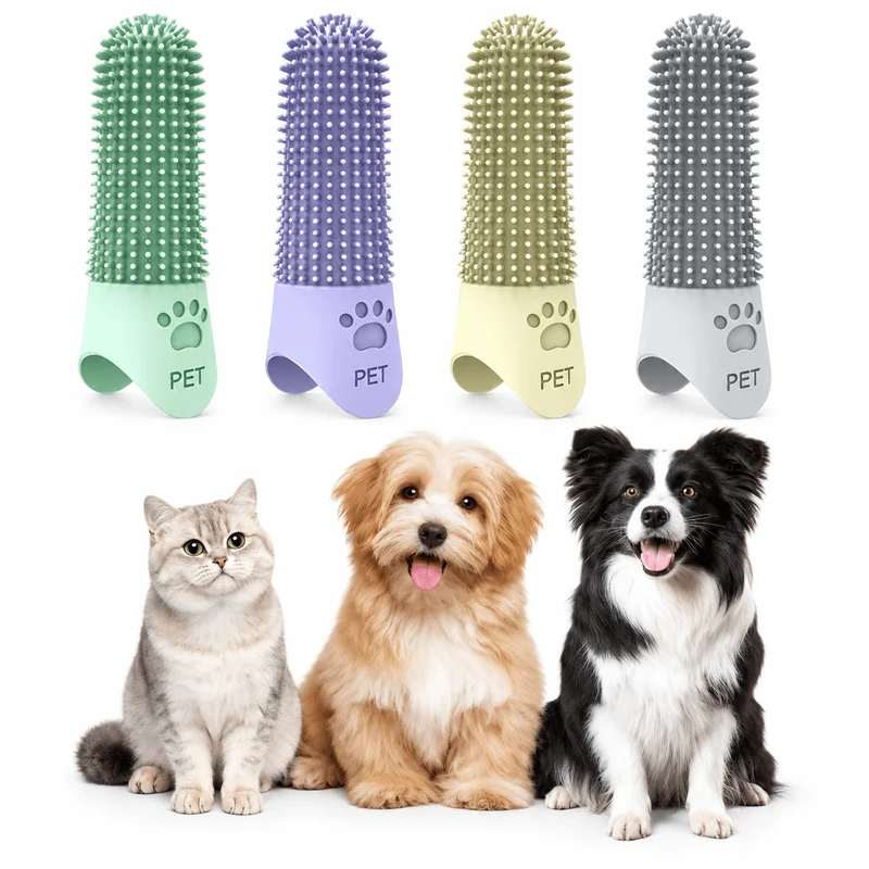 4-Pack 360° Silicone Pet Finger Toothbrush for Dogs & Cats