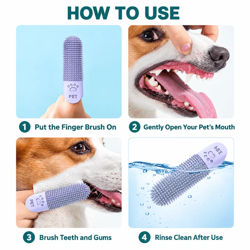 4-Pack 360° Silicone Pet Finger Toothbrush for Dogs & Cats