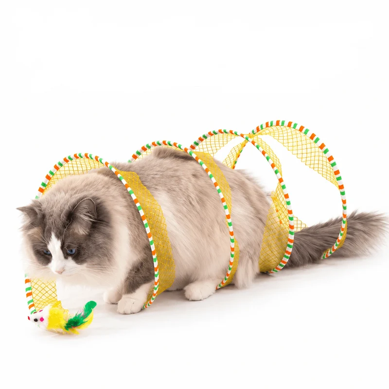 Collapsible Spiral Cat Tunnel Toy with Feathers & Bells