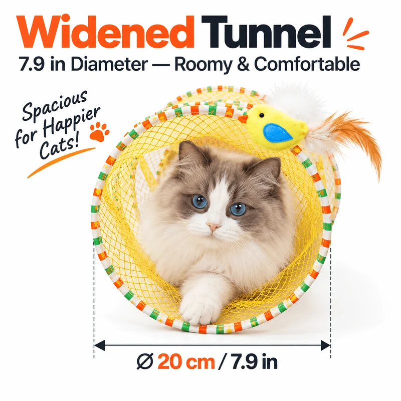 Collapsible Spiral Cat Tunnel Toy with Feathers & Bells