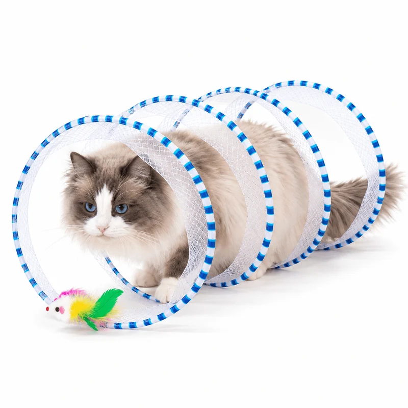 Collapsible Spiral Cat Tunnel Toy with Feathers & Bells