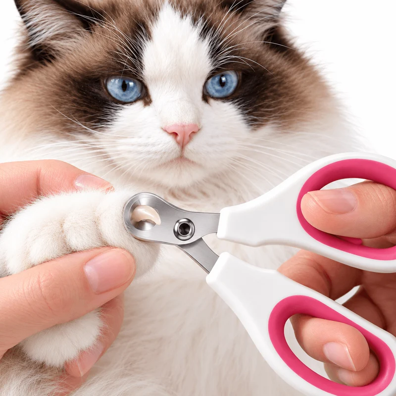 Cat Nail Clippers with Round-Hole Guide & Non-Slip Silicone Grip