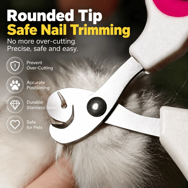 Cat Nail Clippers with Round-Hole Guide & Non-Slip Silicone Grip