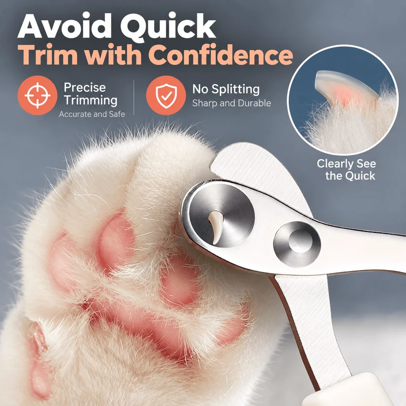 Cat Nail Clippers with Round-Hole Guide & Non-Slip Silicone Grip