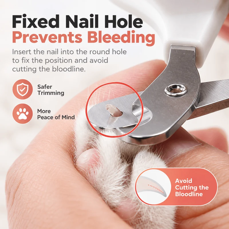 Cat Nail Clippers with Round-Hole Guide & Non-Slip Silicone Grip