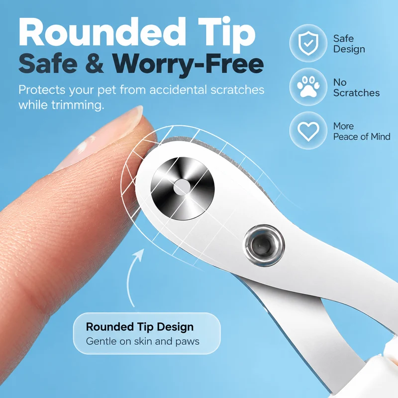 Cat Nail Clippers with Round-Hole Guide & Non-Slip Silicone Grip