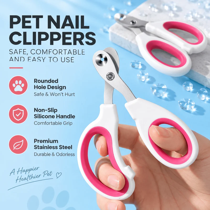 Cat Nail Clippers with Round-Hole Guide & Non-Slip Silicone Grip