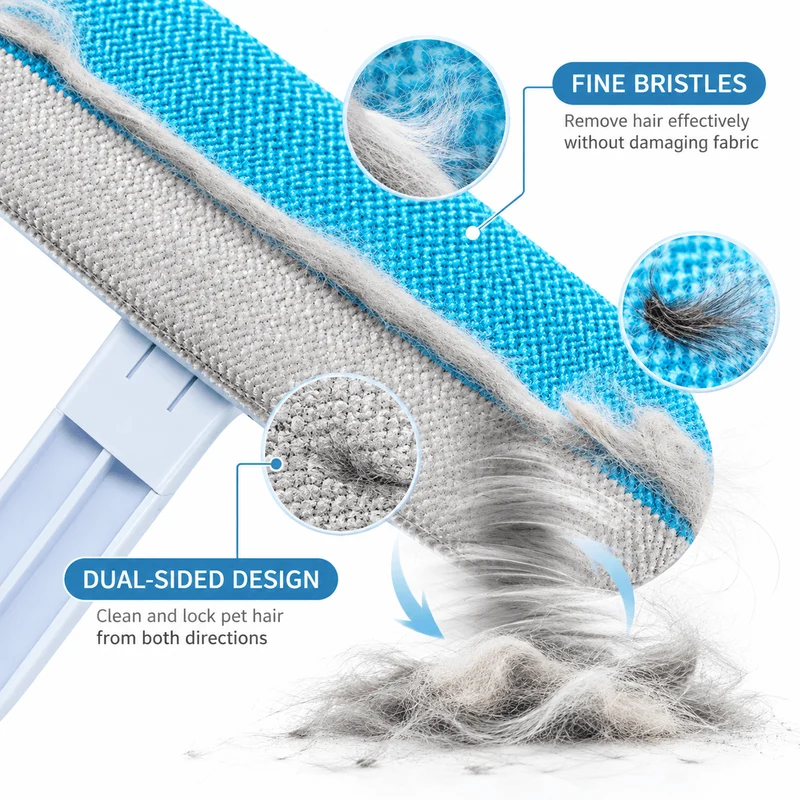 Reusable Pet Hair Remover Brush with 2 Built-In Mini Brushes