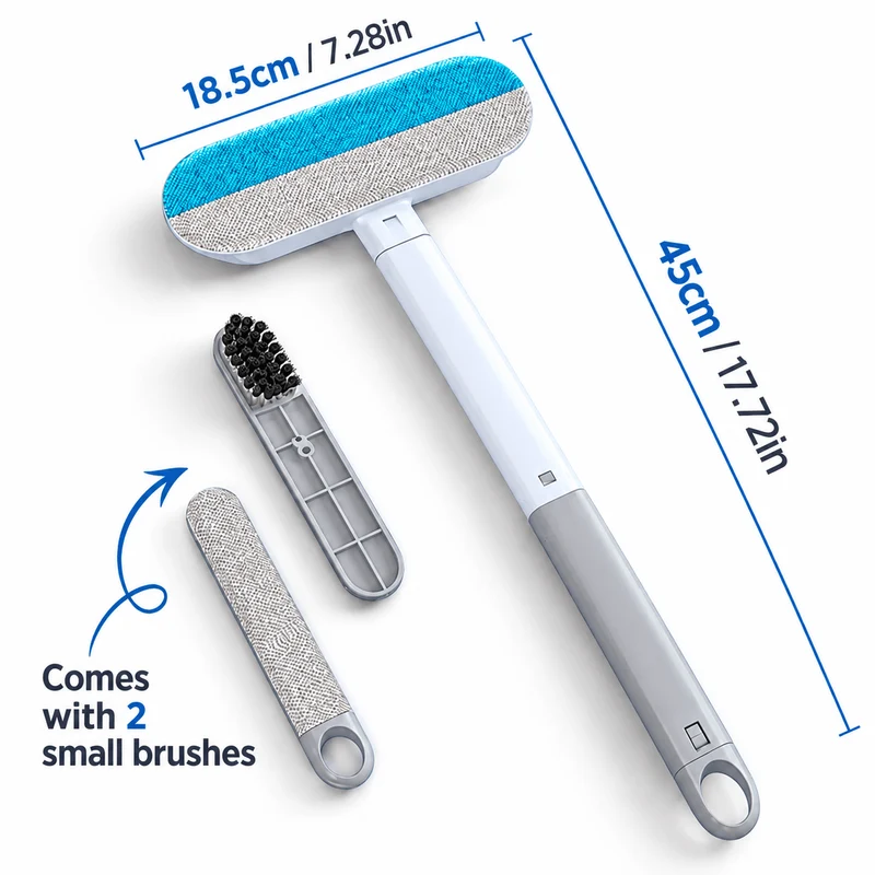 Reusable Pet Hair Remover Brush with 2 Built-In Mini Brushes