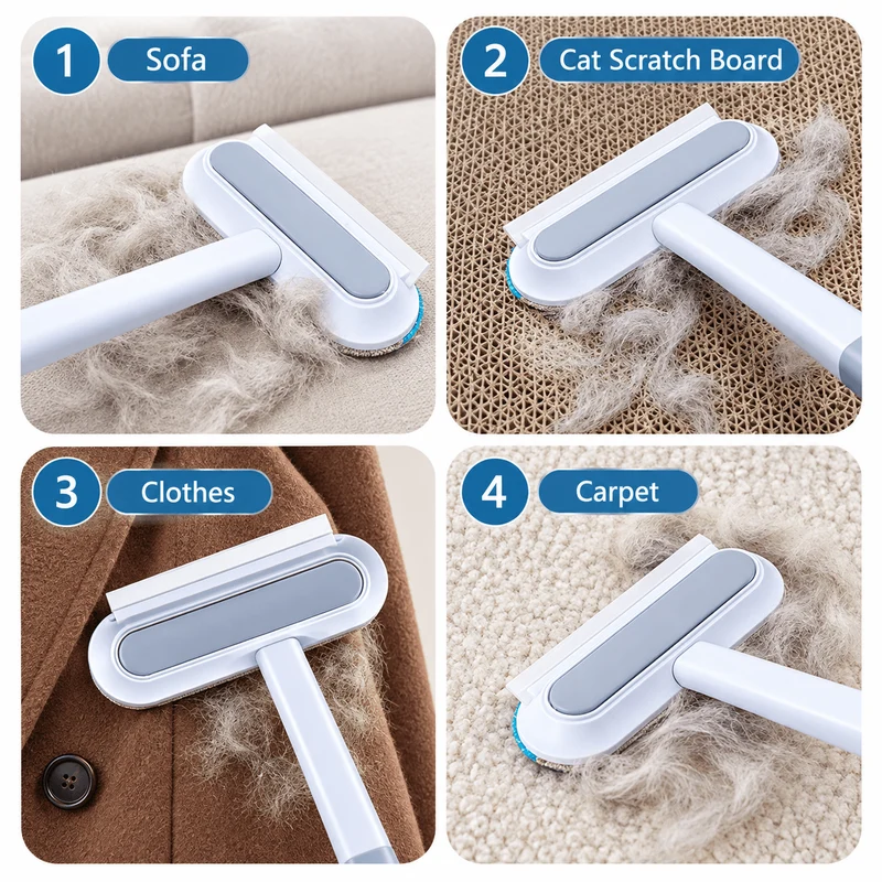 Reusable Pet Hair Remover Brush with 2 Built-In Mini Brushes