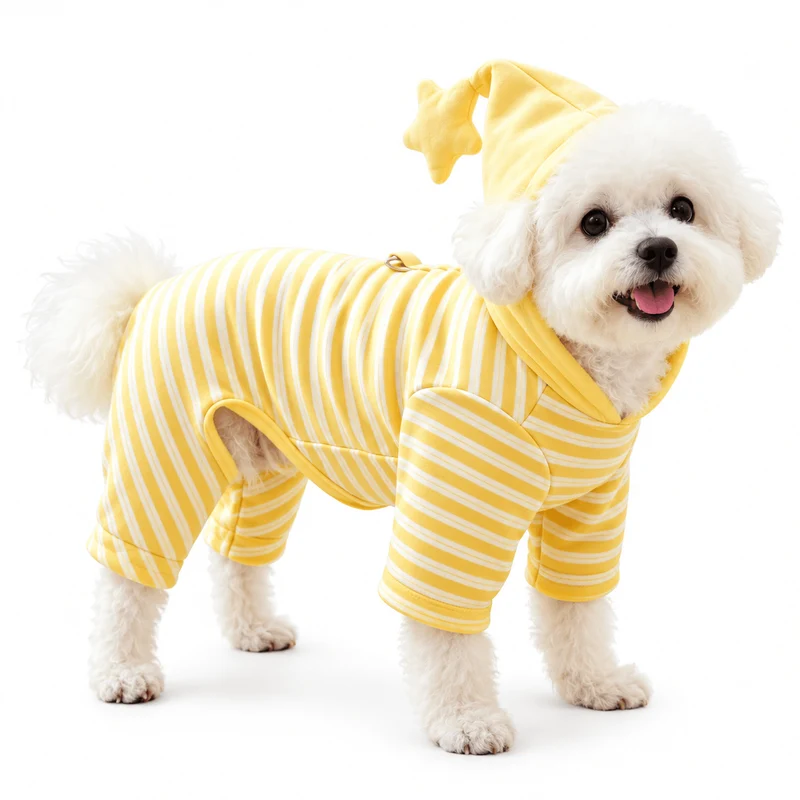 Yellow Striped Pet Pajamas with Star Hood