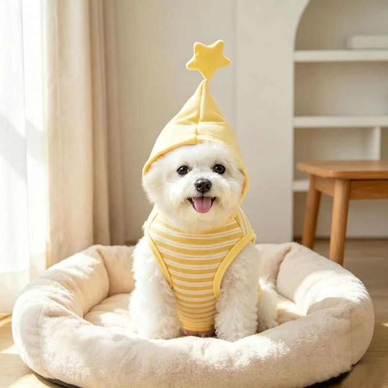 Yellow Striped Pet Pajamas with Star Hood